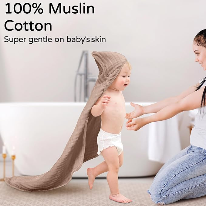 Hooded Cotton Baby Bath Towel Beige and Coffee