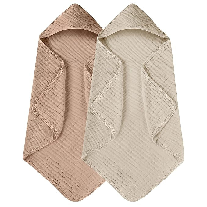 Hooded Cotton Baby Bath Towel Beige and Coffee