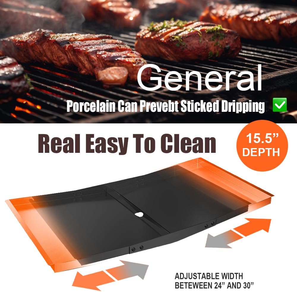 Stainless Steel Grill Grease Tray with Catch Pan - Universal Drip Pan for 4/5 Burner Gas Grill Models from Dyna Glo, Nexgrill, Expert Grill, BHG and More (24"-30") (Porcelain-Drip Pan)