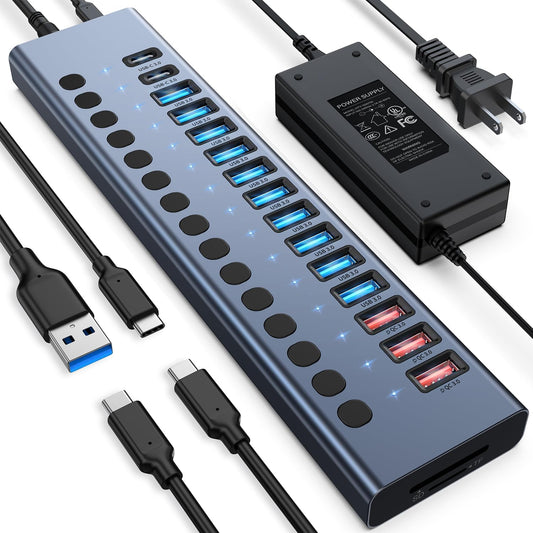 VANGREE 17-Port 90W USB 3.0 Hub with Individual Power Switches