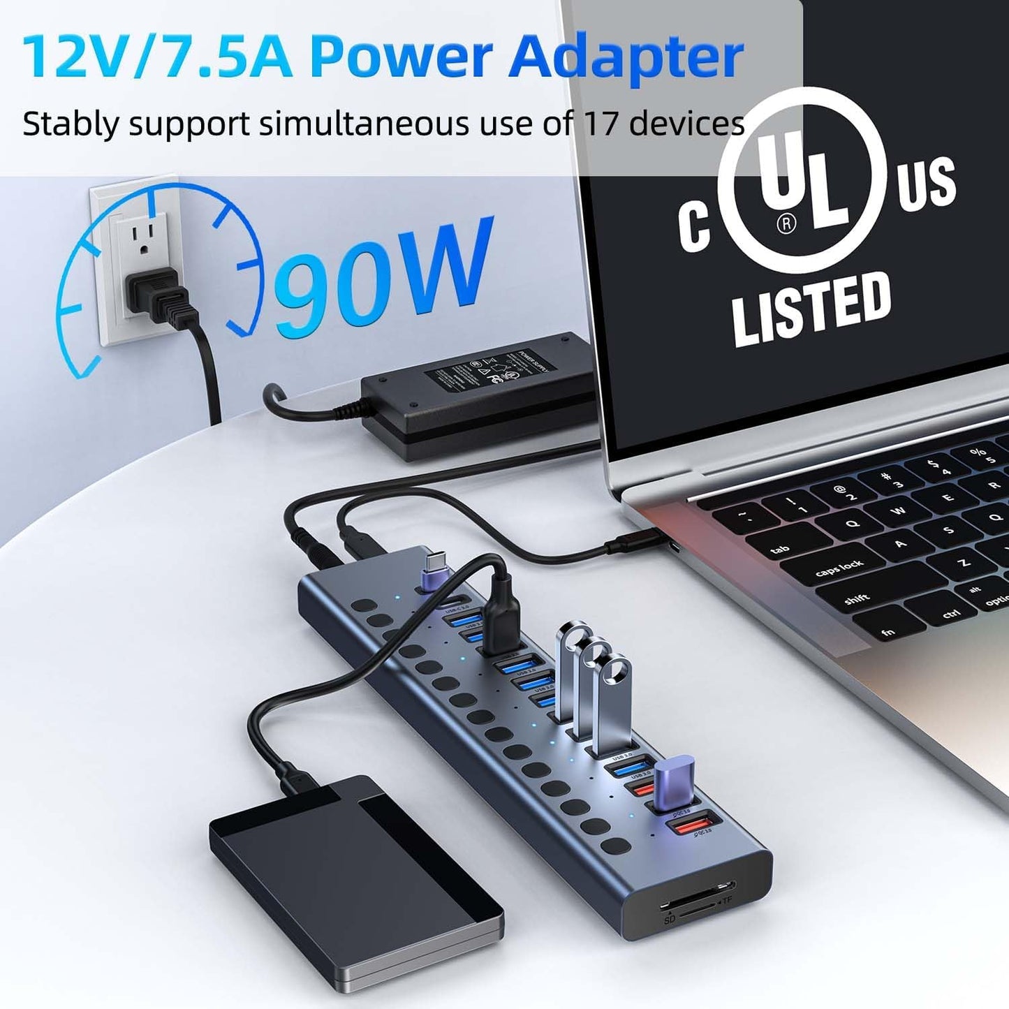 VANGREE 17-Port 90W USB 3.0 Hub with Individual Power Switches