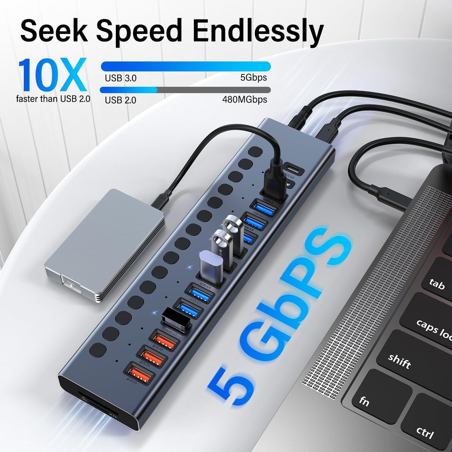 VANGREE 17-Port 90W USB 3.0 Hub with Individual Power Switches