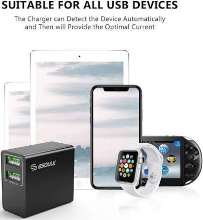 Esoulk 12w/2.4a Dual USB Port Fast Charging Wall Charger